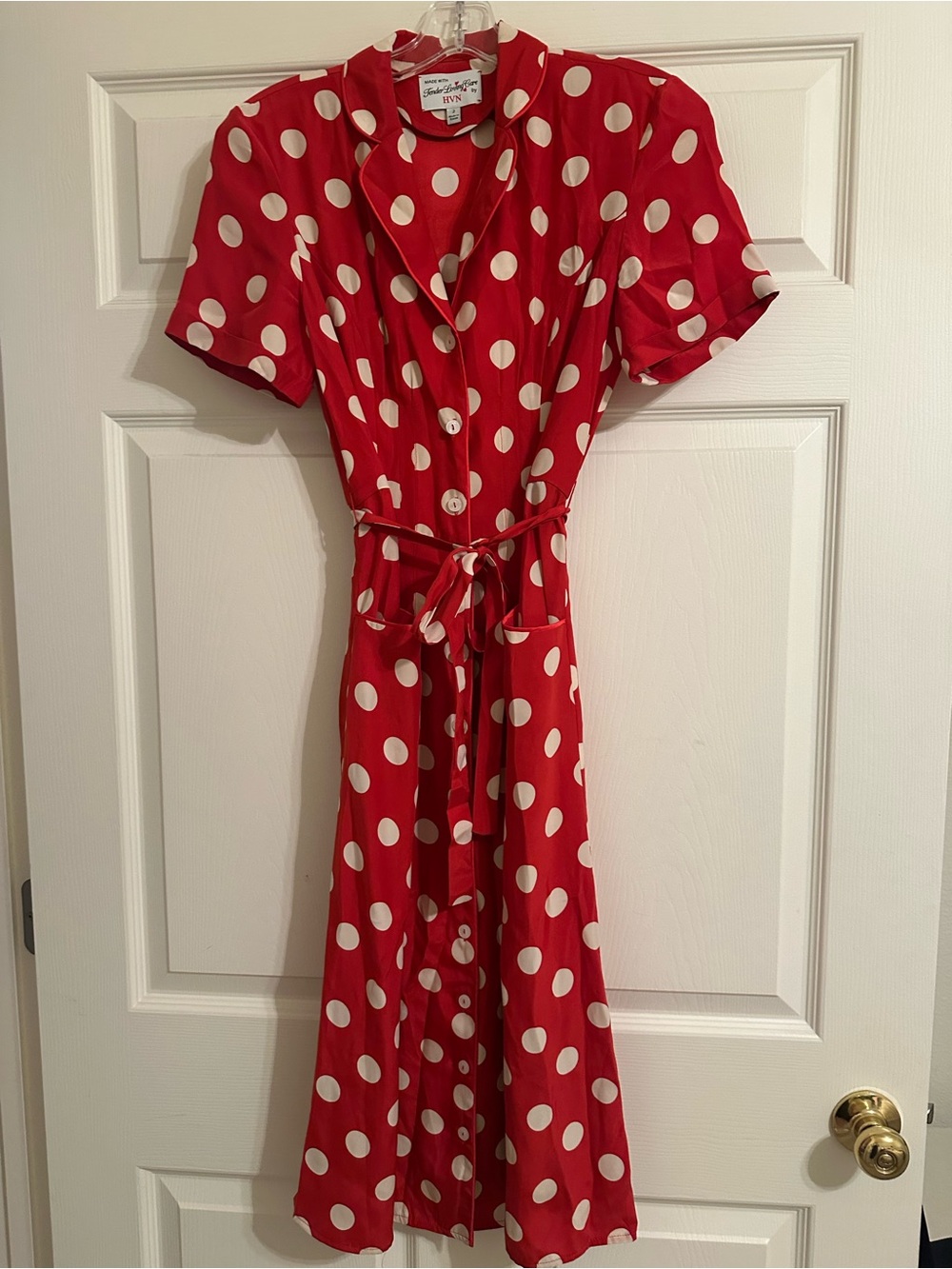 Polka Dot Button-Front Midi Dress in Red by HVN